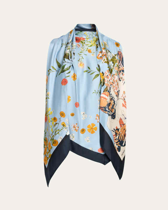 Floral Printed Silk Scarf Top